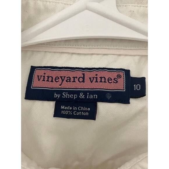 Vineyard Vines White Dress Shirt Button Down Pink Whale Shep Ian Size 10 Medium - Picture 5 of 9
